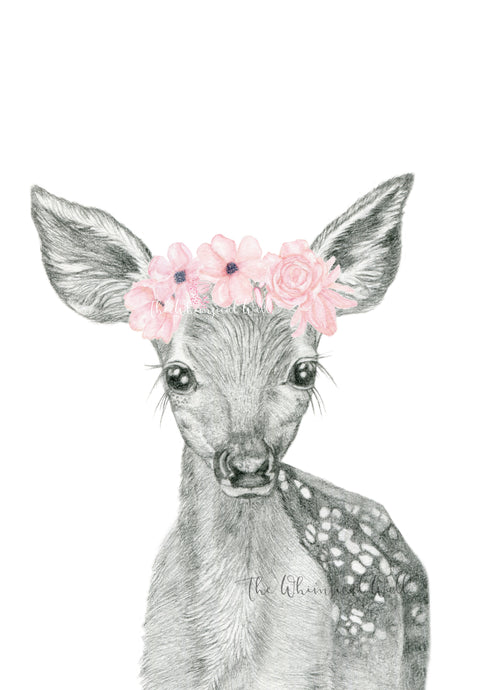 Fawn Drawing with flowers