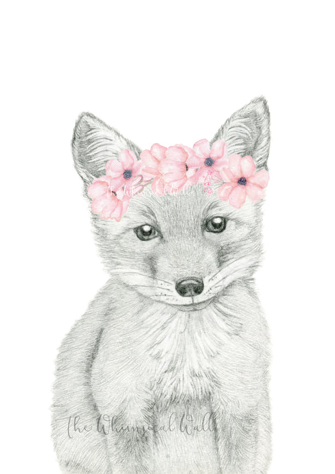 Fox Drawing with flowers